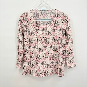 Pure Jill J. Jill Womens XS Petite Pink Abstract Watercolor Long Sleeve Top